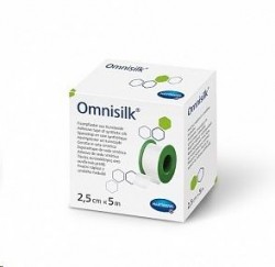 Лейкопластырь фиксирующий, Omnisilk (Омнисилк) р. 2.5смх5м №1 арт. 900431 из искусственного шелка гипоаллергенный белый картонная упаковка без еврохолдера