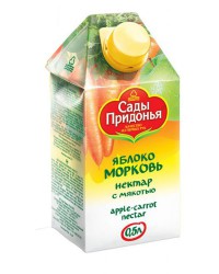 Сок, Сады Придонья 500 г яблоко морковь с мякотью без сахара